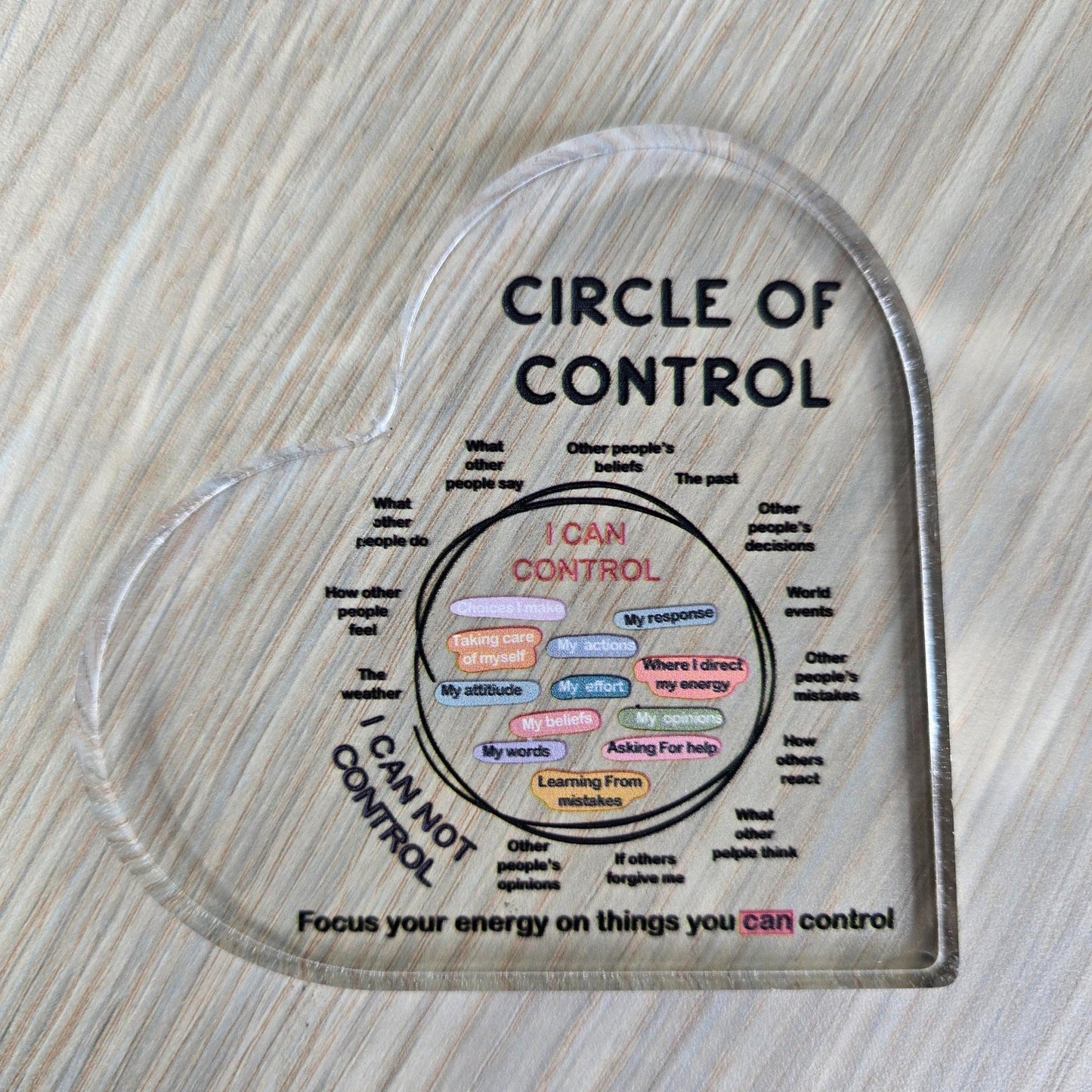 Acrylic Heart - Circle of Control - Semicolon Sentiments