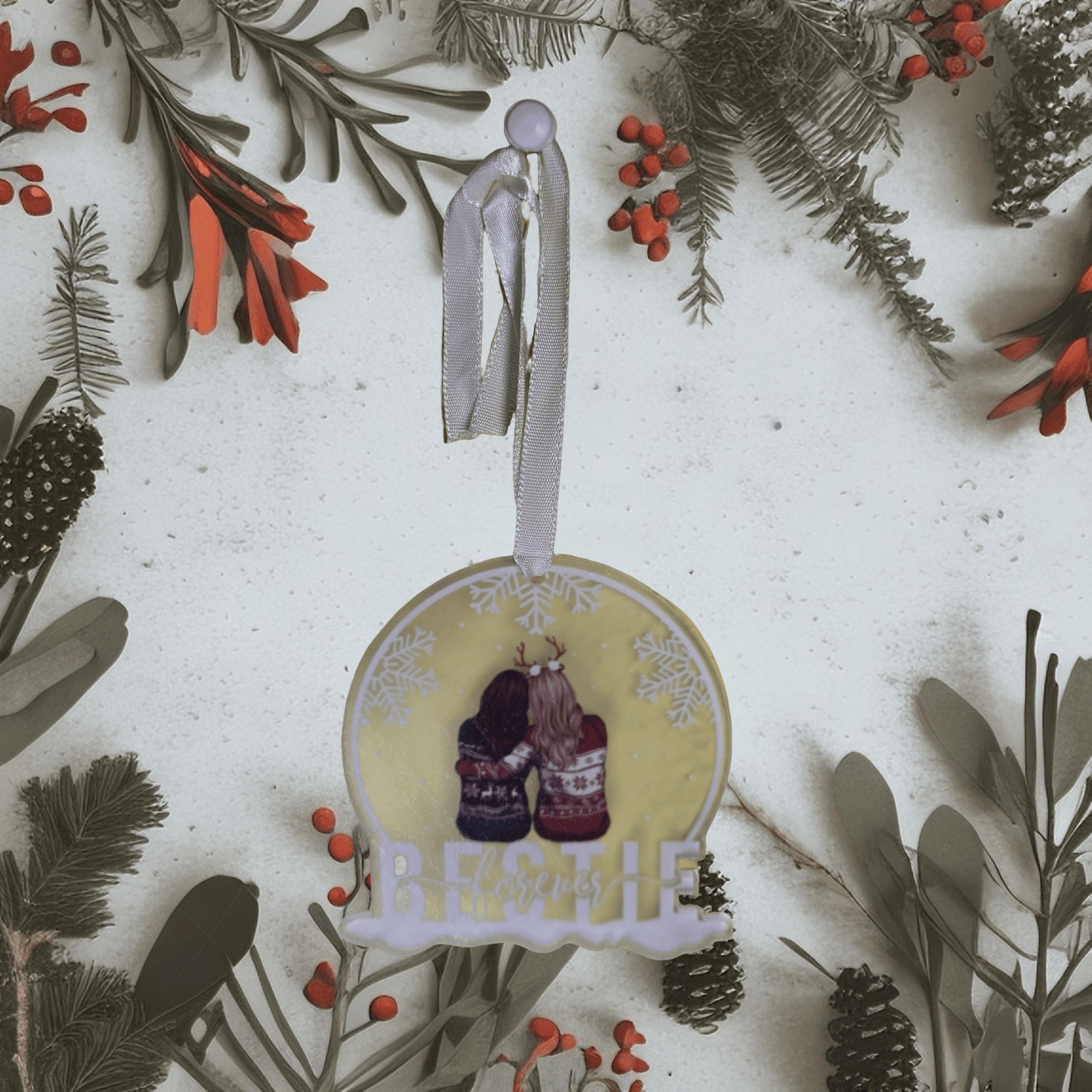 Acrylic Pendant Décor (Transparent snowflake) - "Bestie Forever" - Semicolon Sentiments