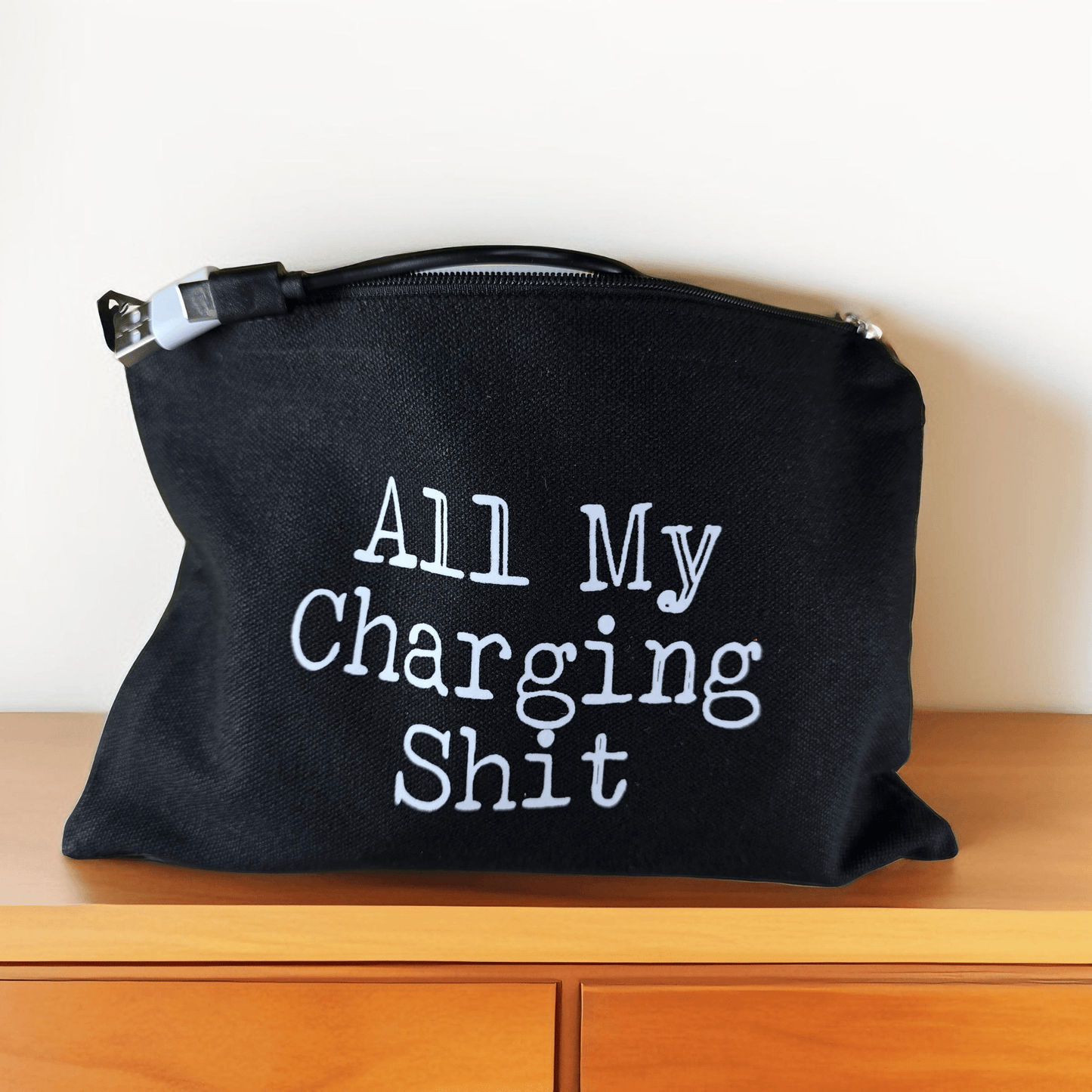 Bag for electronics & cables - "All My Charging Sh!t" (black) - Semicolon Sentiments