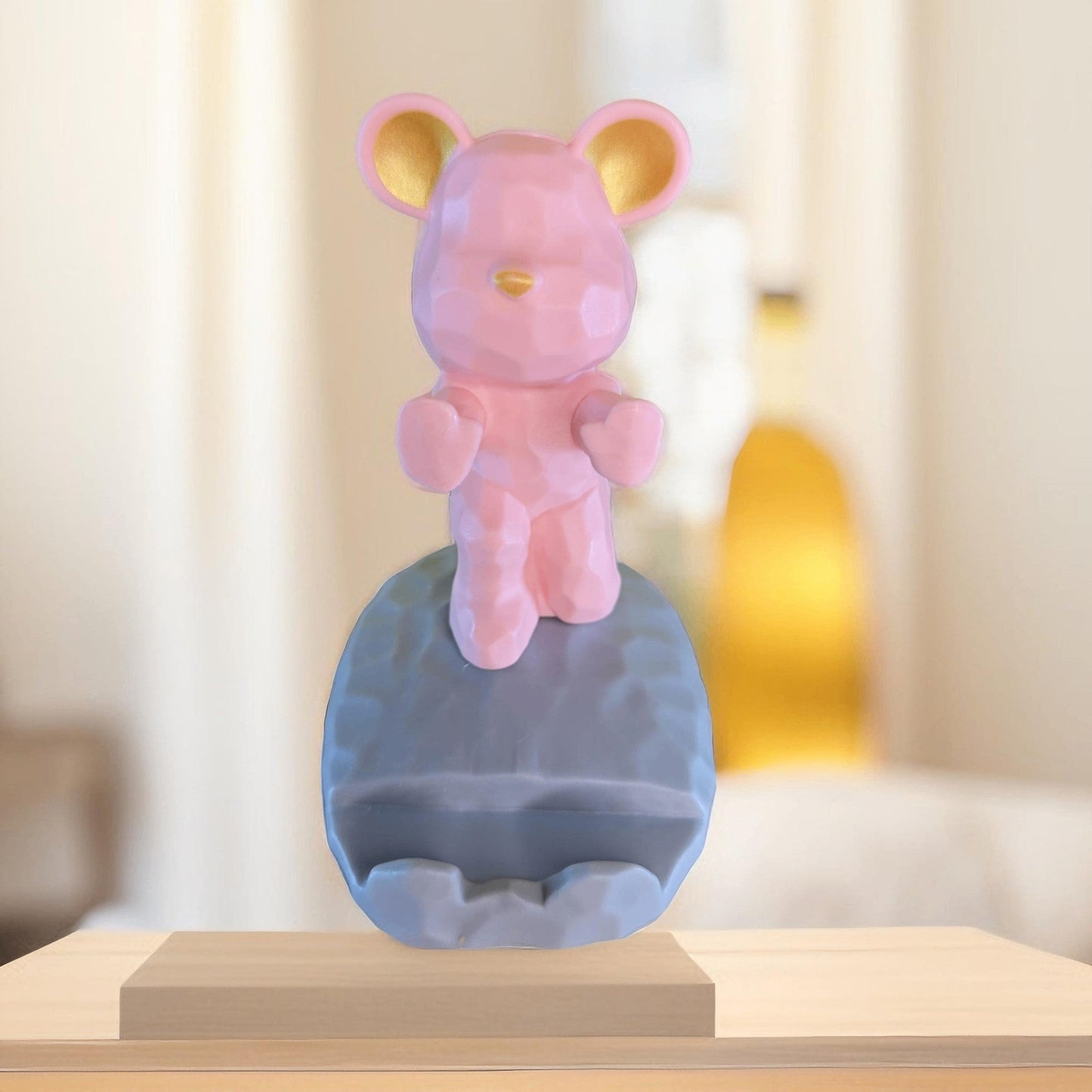 Phone stand for desk - Cute bear pushing phone up (Pink) - Semicolon Sentiments