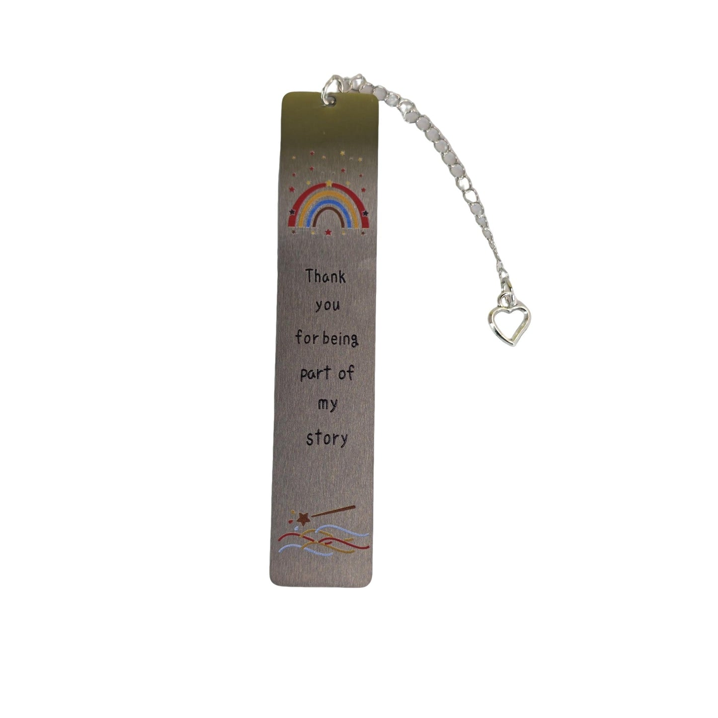 Stainless Steel Bookmark with Coloured Rainbow ("Thank you for being part of my story") - Semicolon Sentiments