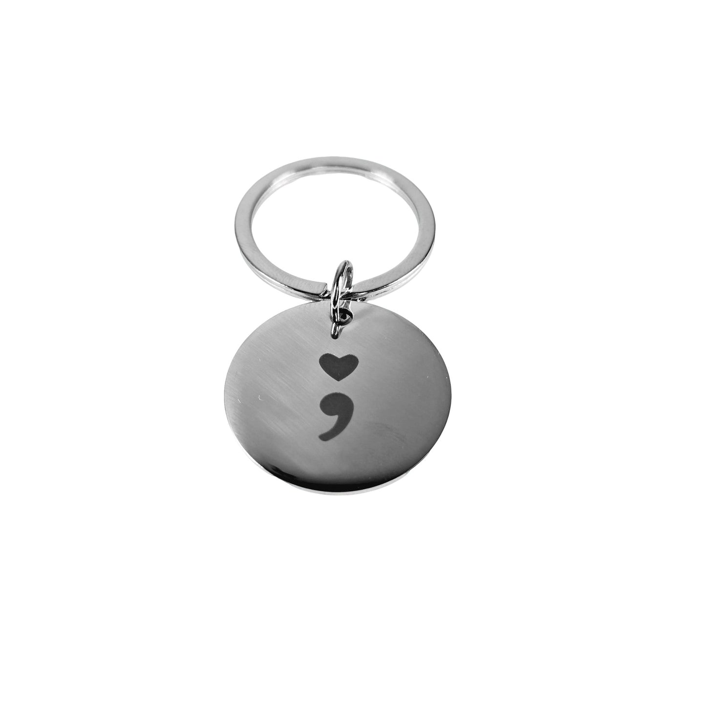 Stainless Steel keyring (heart semi colon) - Semicolon Sentiments