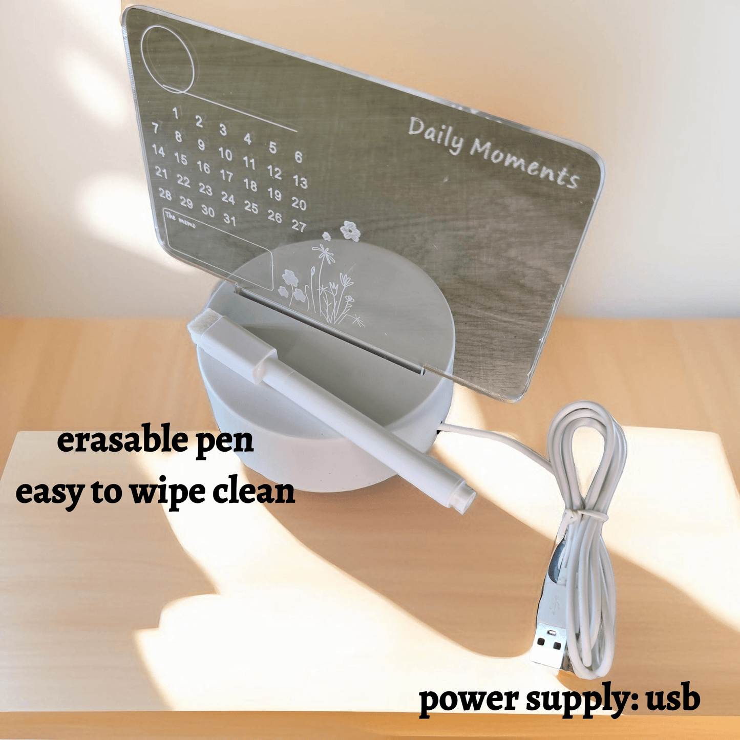 3D Light - Up Calendar Writing Board with Erasable Pen Marker (USB connection) - Semicolon Sentiments