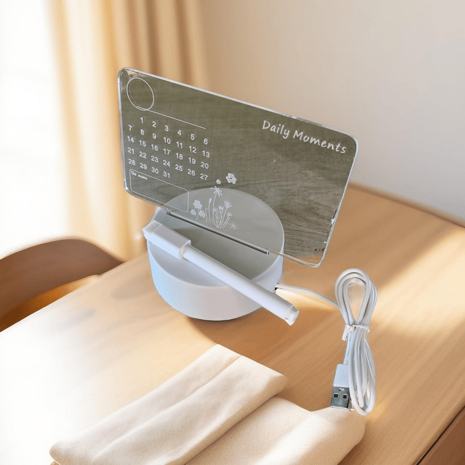 3D Light - Up Calendar Writing Board with Erasable Pen Marker (USB connection) - Semicolon Sentiments
