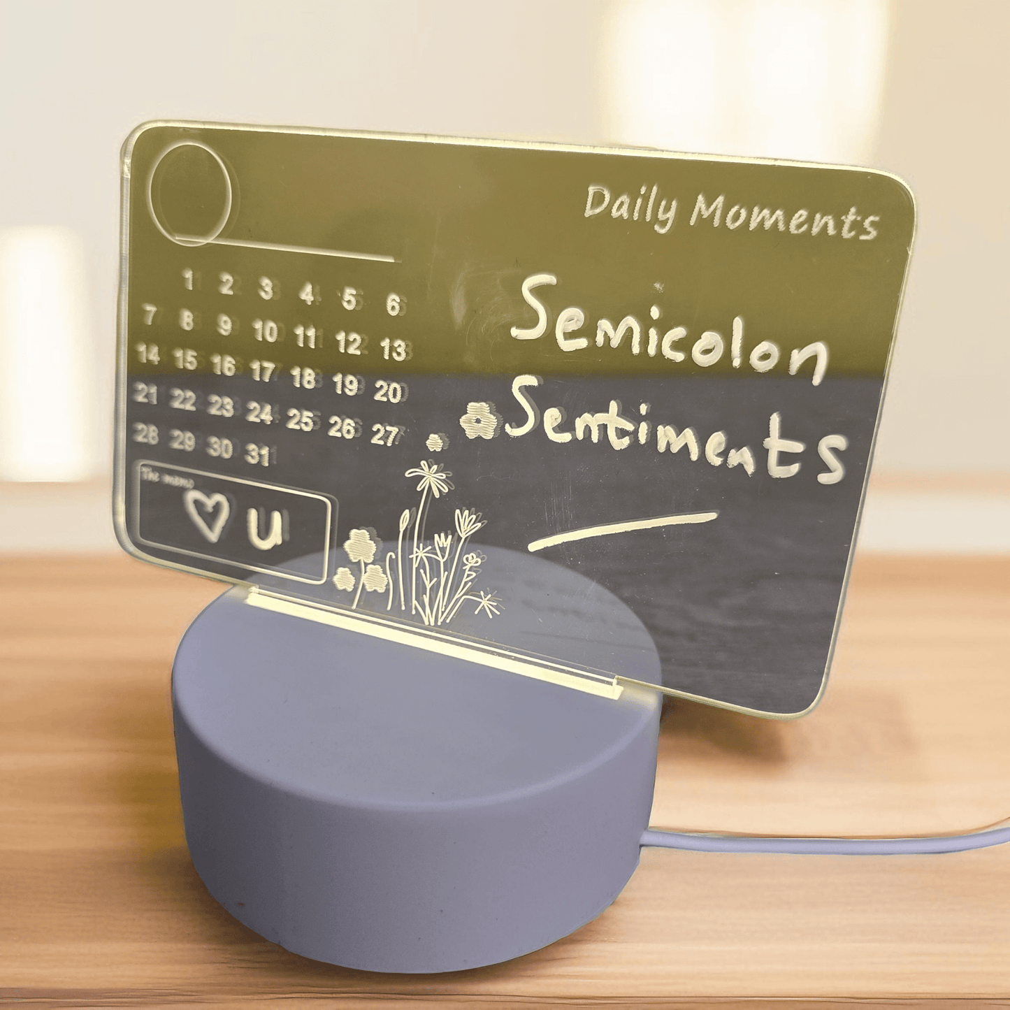3D Light - Up Calendar Writing Board with Erasable Pen Marker (USB connection) - Semicolon Sentiments