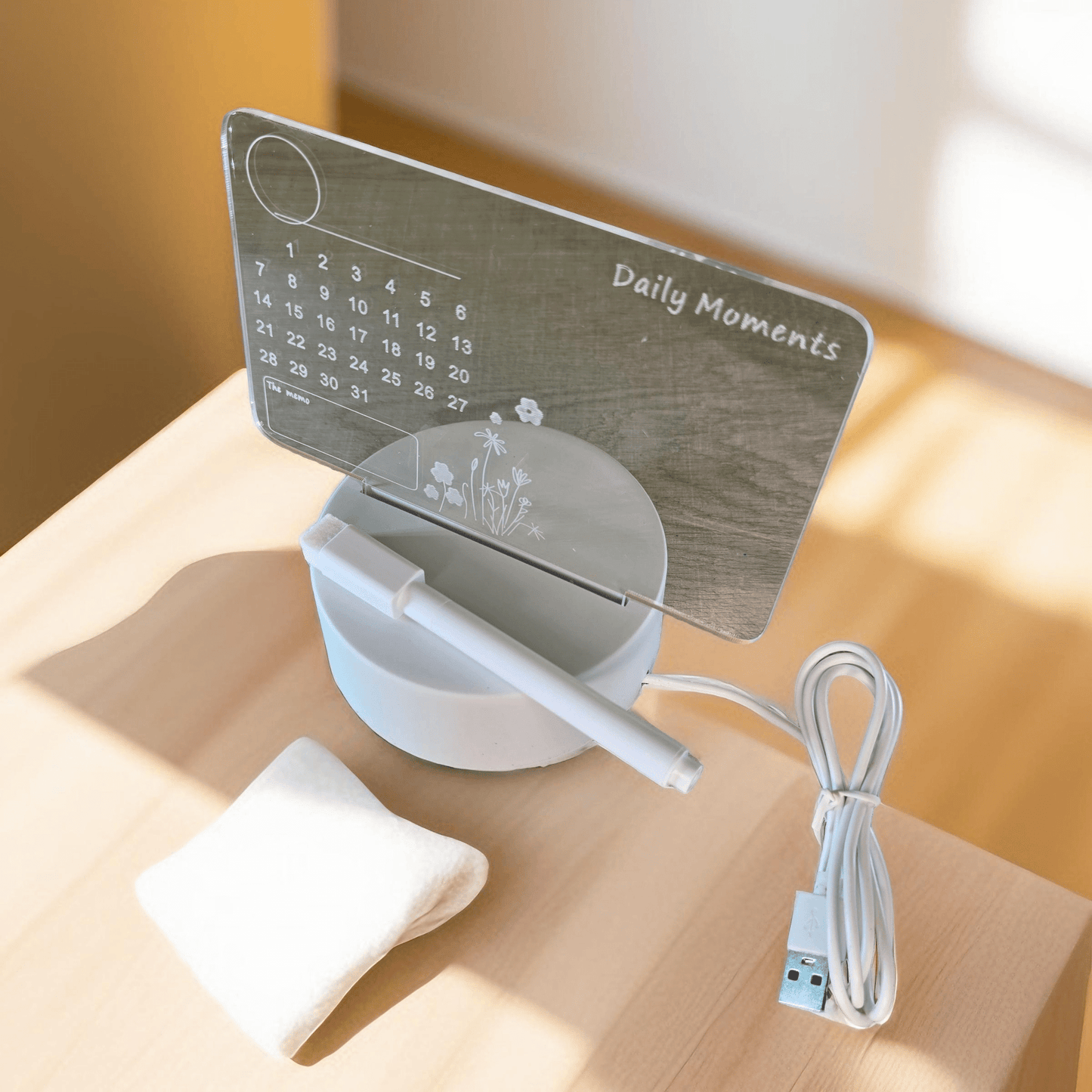 3D Light - Up Calendar Writing Board with Erasable Pen Marker (USB connection) - Semicolon Sentiments