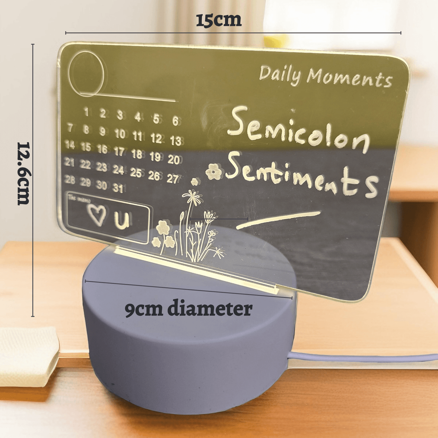 3D Light - Up Calendar Writing Board with Erasable Pen Marker (USB connection) - Semicolon Sentiments