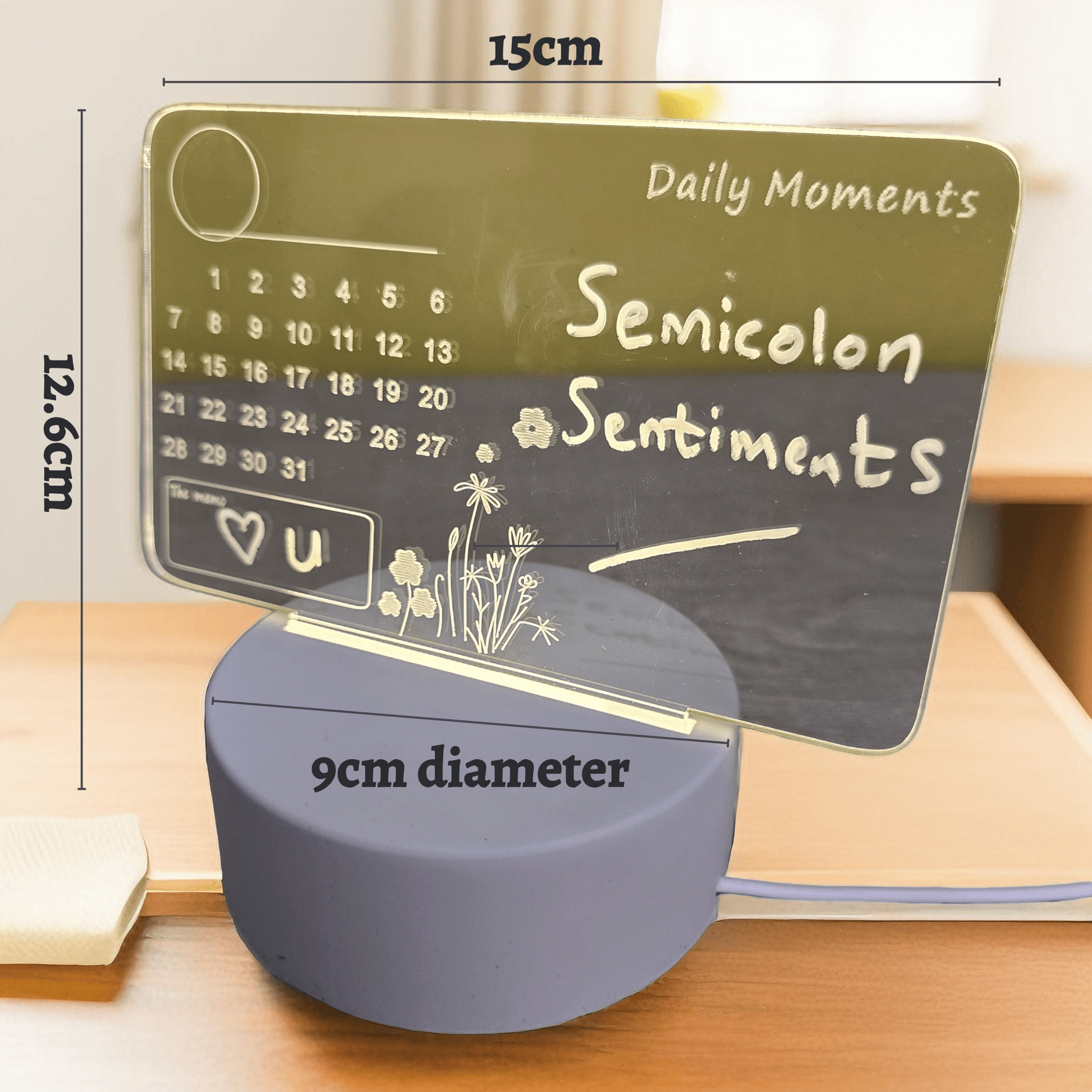 3D Light - Up Calendar Writing Board with Erasable Pen Marker (USB connection) - Semicolon Sentiments