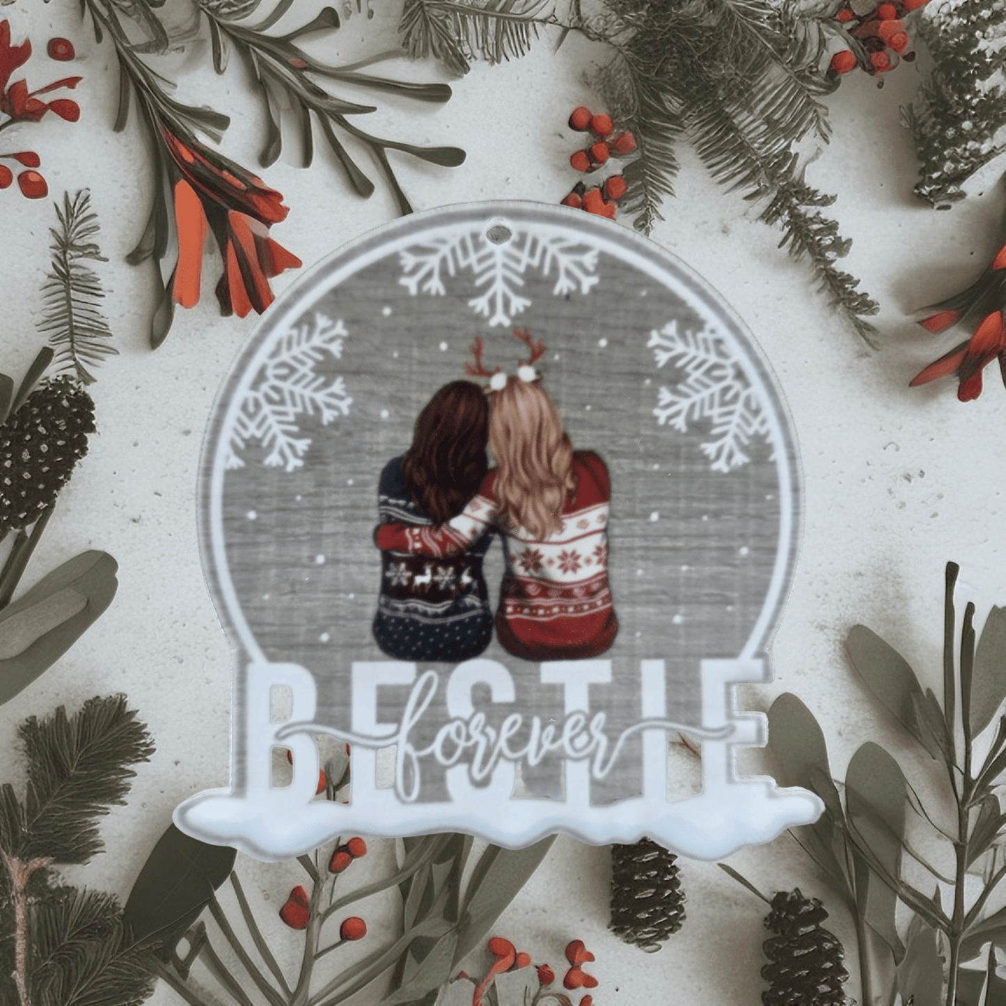 Acrylic Pendant Décor (Transparent snowflake) - "Bestie Forever" - Semicolon Sentiments