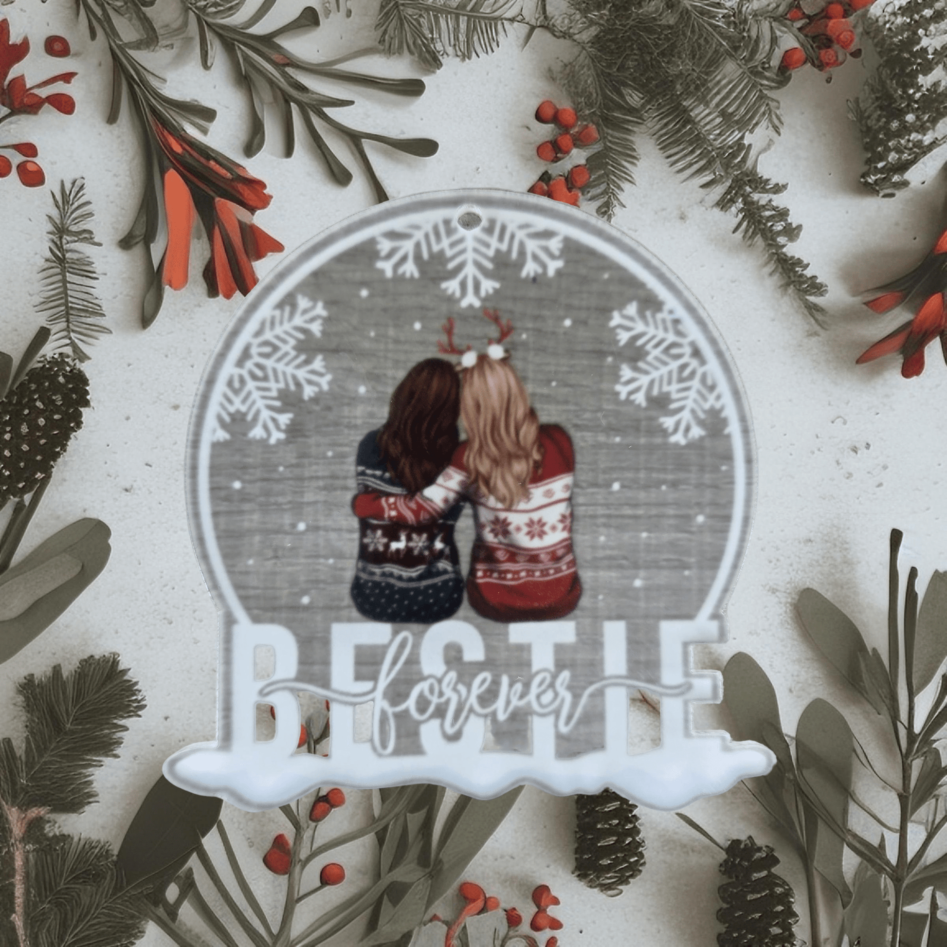 Acrylic Pendant Décor (Transparent snowflake) - "Bestie Forever" - Semicolon Sentiments