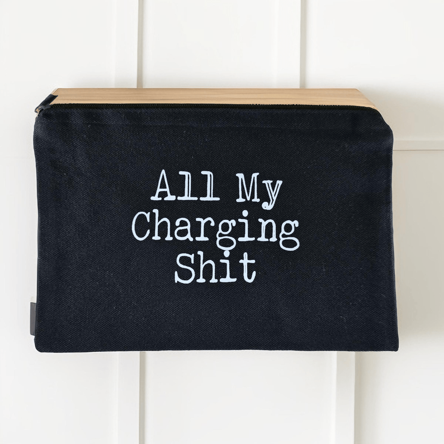 Bag for electronics & cables - "All My Charging Sh!t" (black) - Semicolon Sentiments