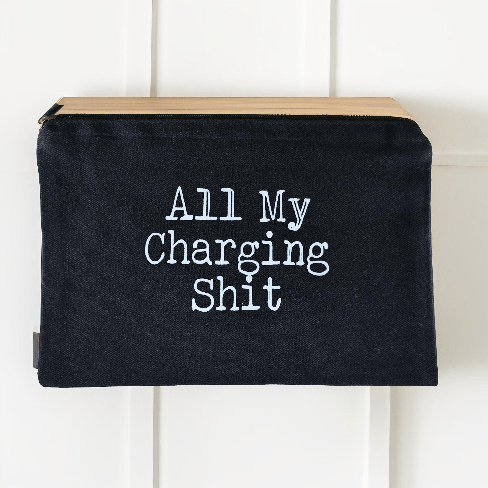 Bag for electronics & cables - "All My Charging Sh!t" (black) - Semicolon Sentiments