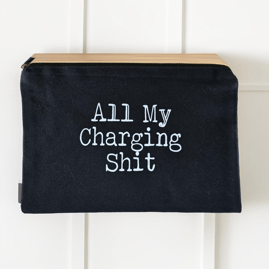 Bag for electronics & cables - "All My Charging Sh!t" (black) - Semicolon Sentiments