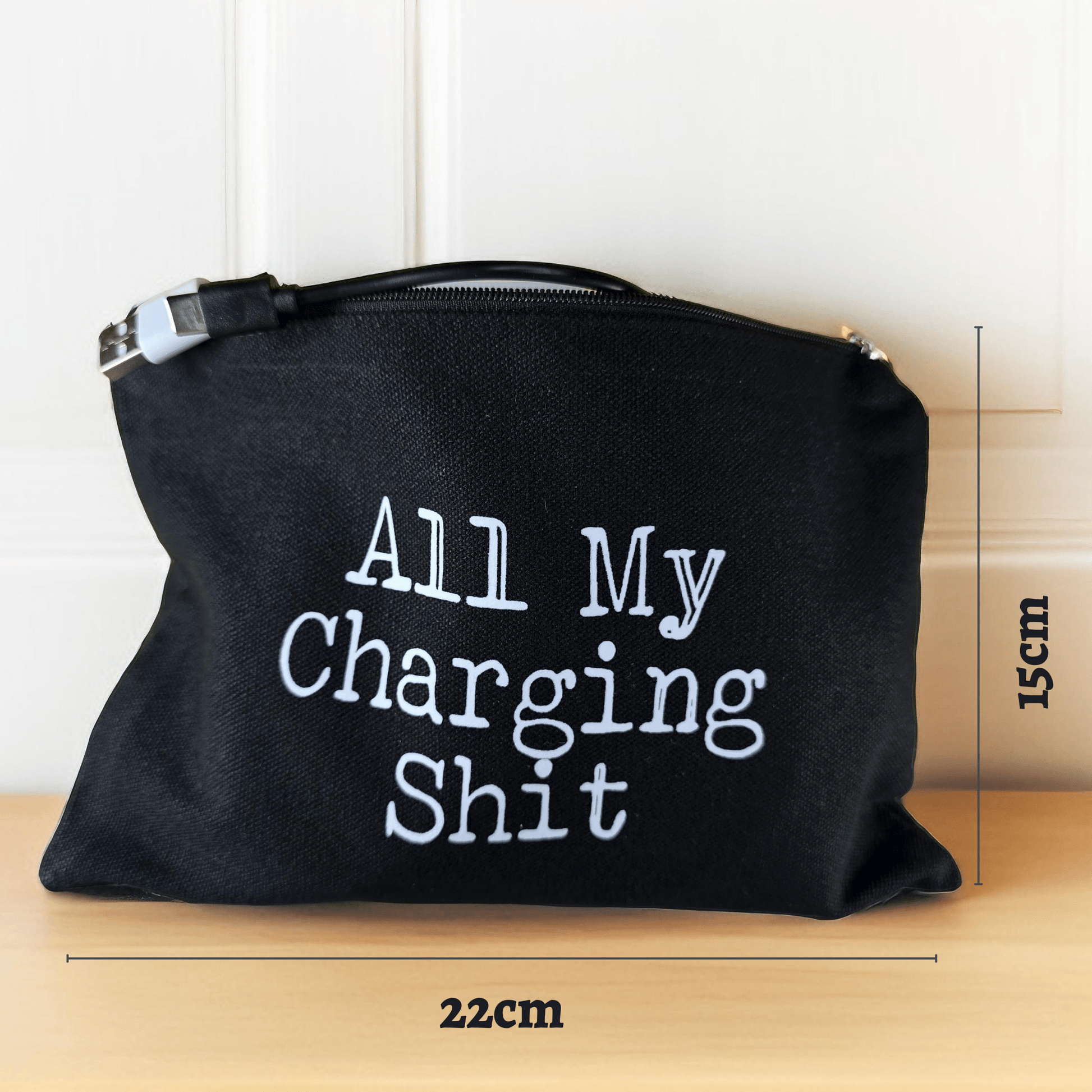 Bag for electronics & cables - "All My Charging Sh!t" (black) - Semicolon Sentiments