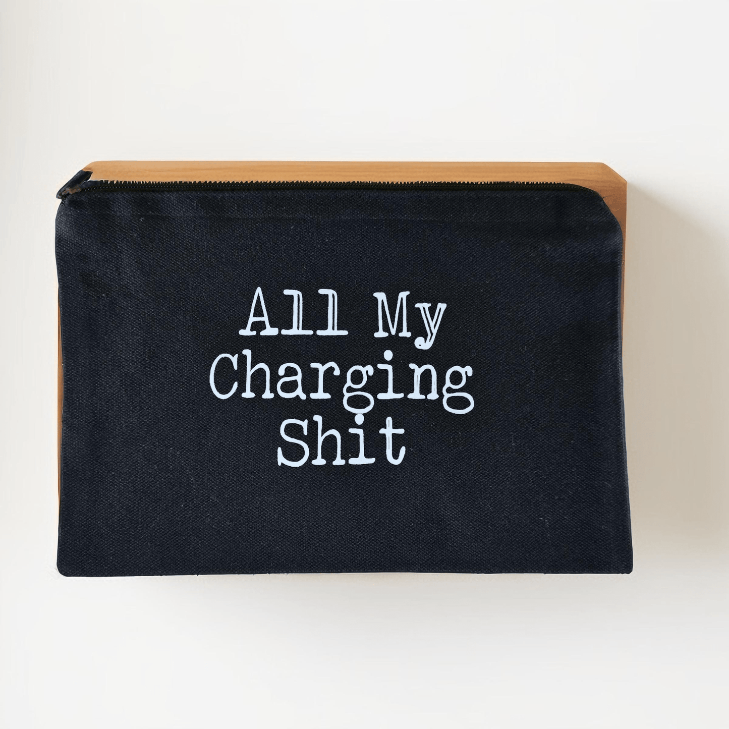 Bag for electronics & cables - "All My Charging Sh!t" (black) - Semicolon Sentiments