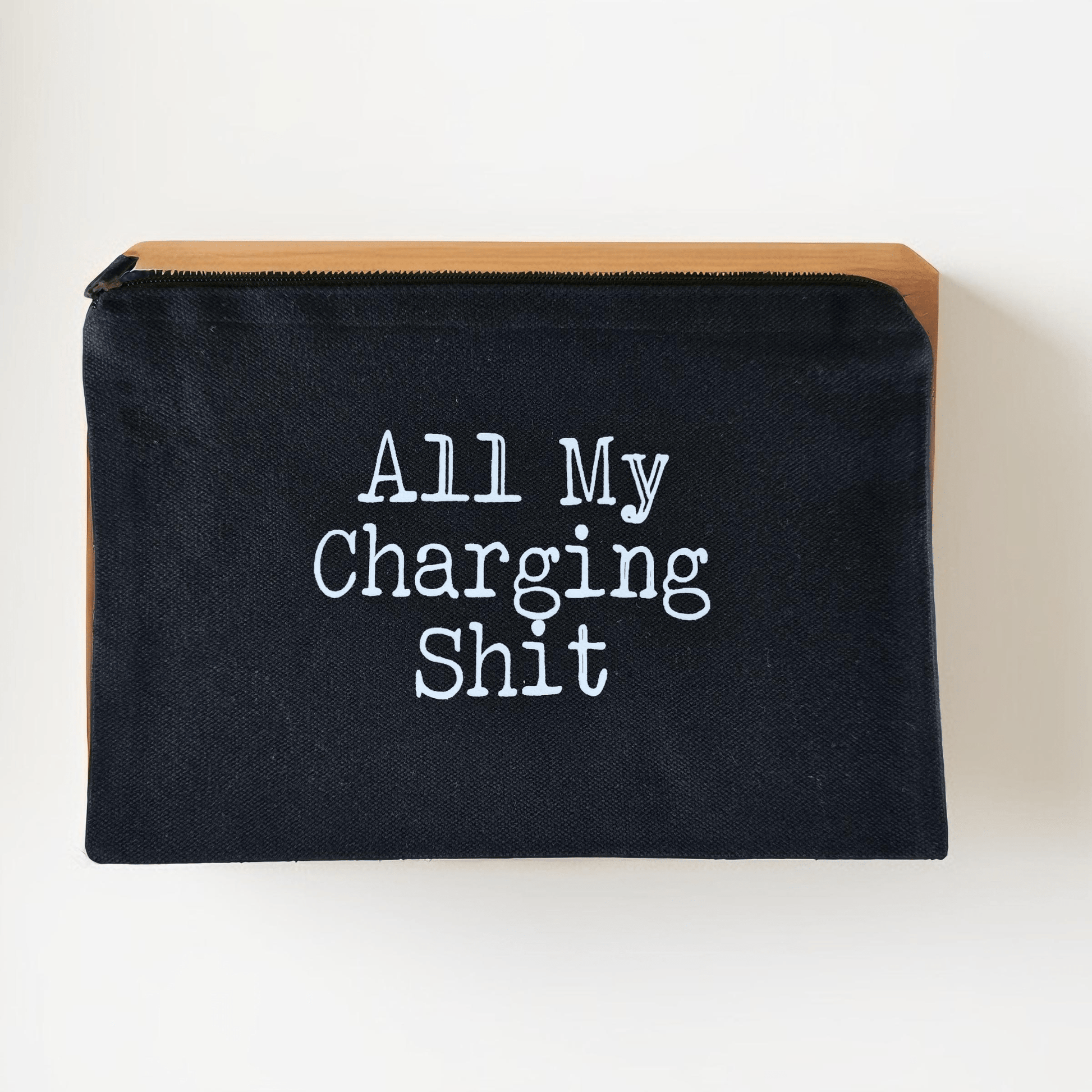Bag for electronics & cables - "All My Charging Sh!t" (black) - Semicolon Sentiments