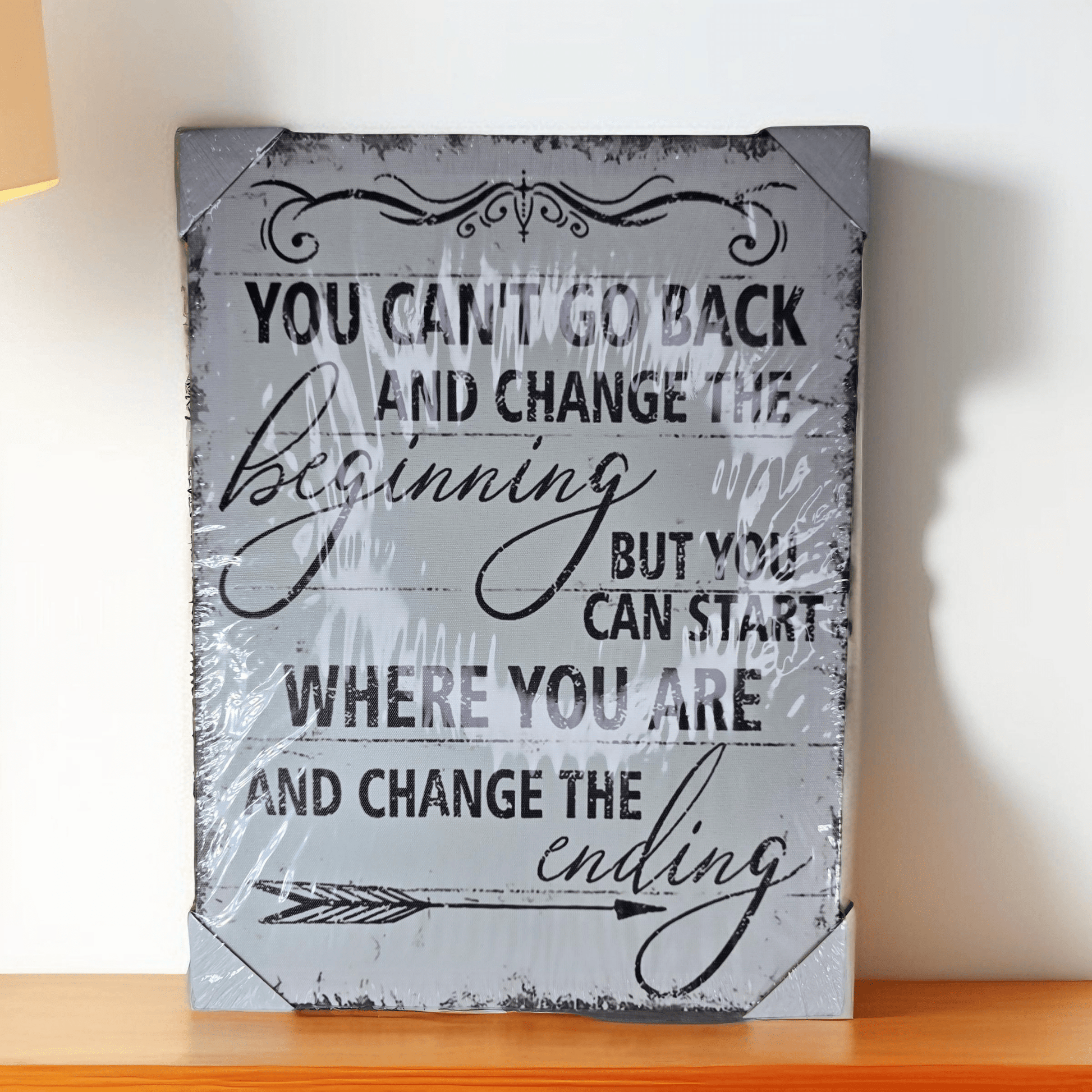 Black & White Inspirational Wall Art - "You cant go back and change the beginning - Semicolon Sentiments