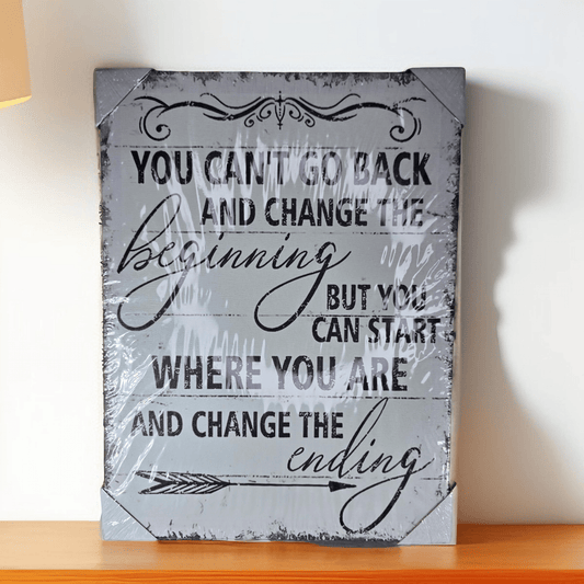 Black & White Inspirational Wall Art - "You cant go back and change the beginning - Semicolon Sentiments
