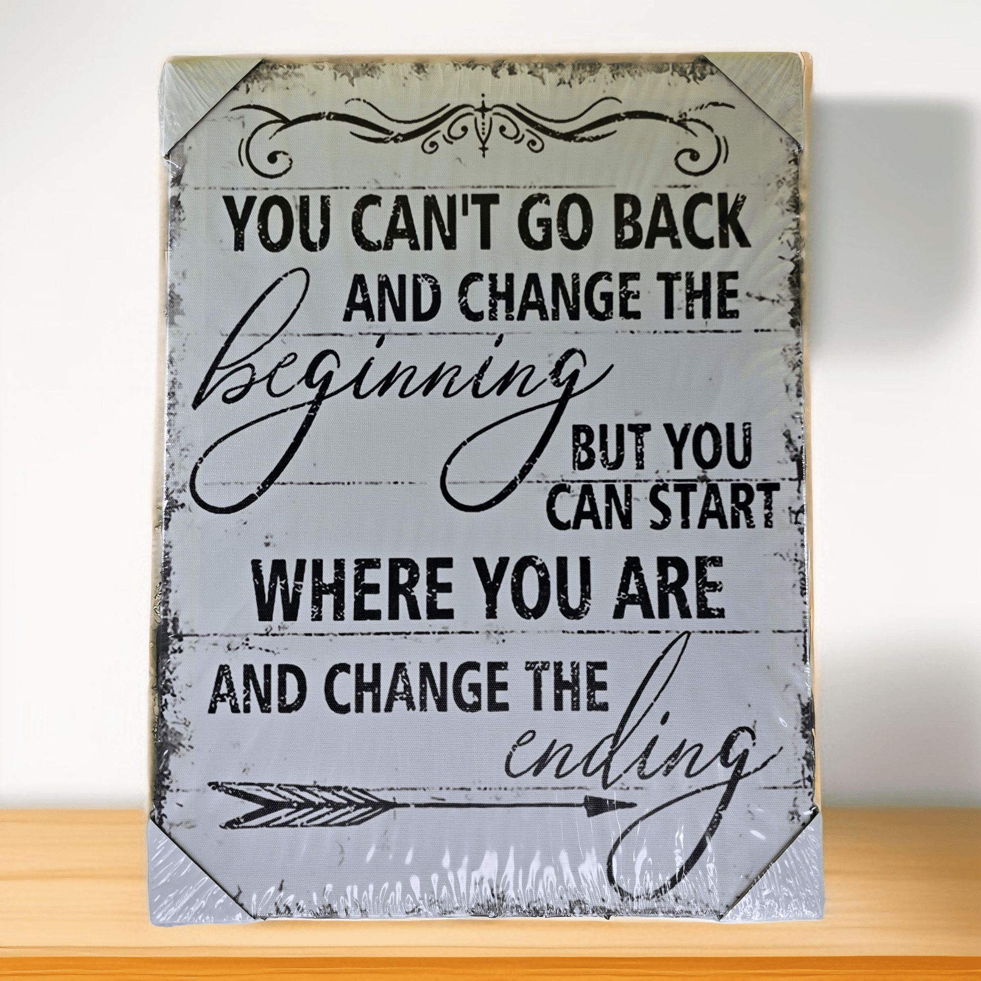 Black & White Inspirational Wall Art - "You cant go back and change the beginning - Semicolon Sentiments