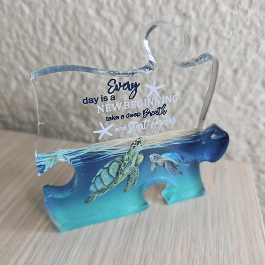 Jigsaw Piece - Ocean Turtle ("Everyday is a new beginning") - Semicolon Sentiments
