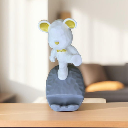 Phone stand for desk - Cute bear kicking phone up (White) - Semicolon Sentiments