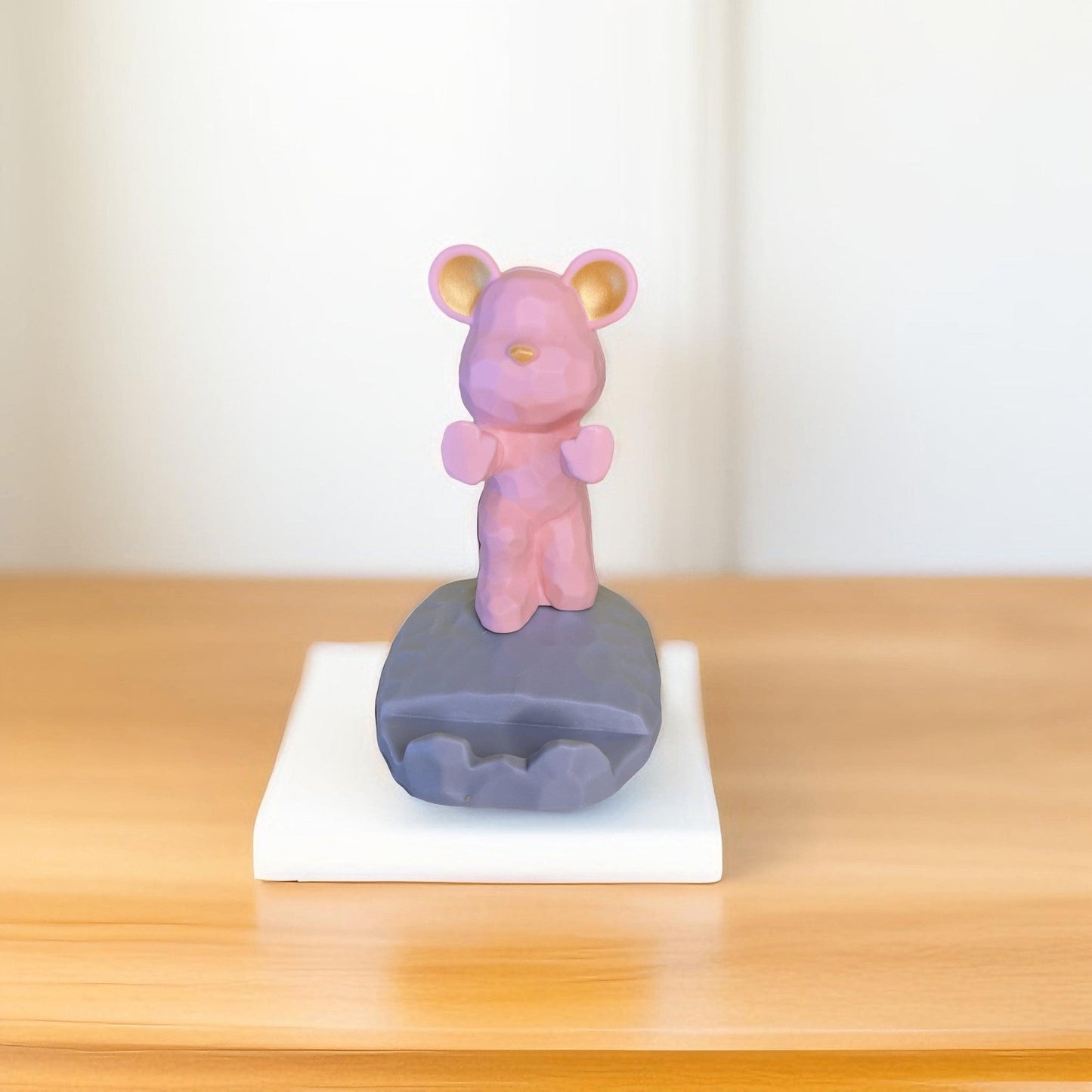 Phone stand for desk - Cute bear pushing phone up (Pink) - Semicolon Sentiments