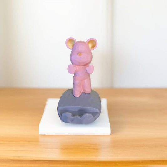 Phone stand for desk - Cute bear pushing phone up (Pink) - Semicolon Sentiments