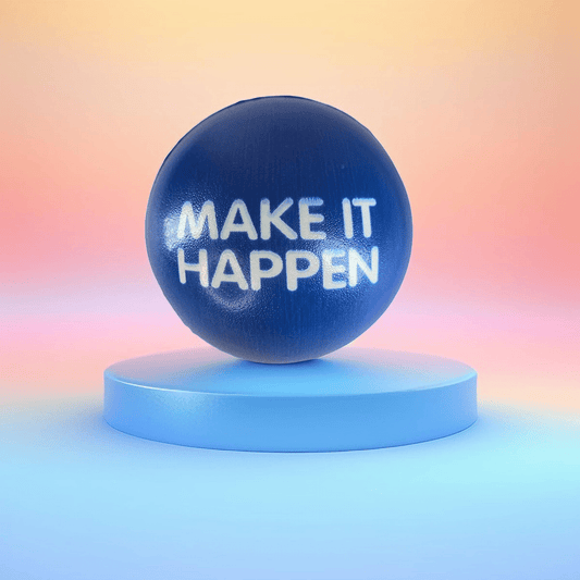 Slogan Stress Balls - Make It Happen/Never Give Up (Blue) - Semicolon Sentiments