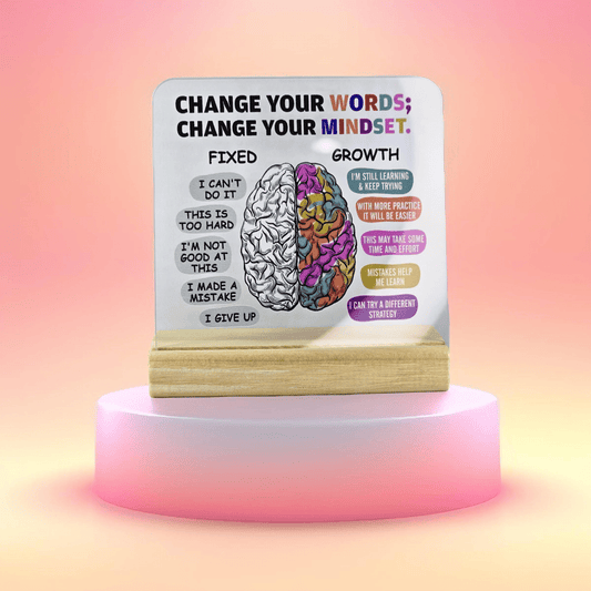 Square on Stand ("Change your words, change your mindset") - Semicolon Sentiments