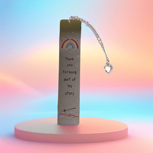 Stainless Steel Bookmark with Coloured Rainbow ("Thank you for being part of my story") - Semicolon Sentiments