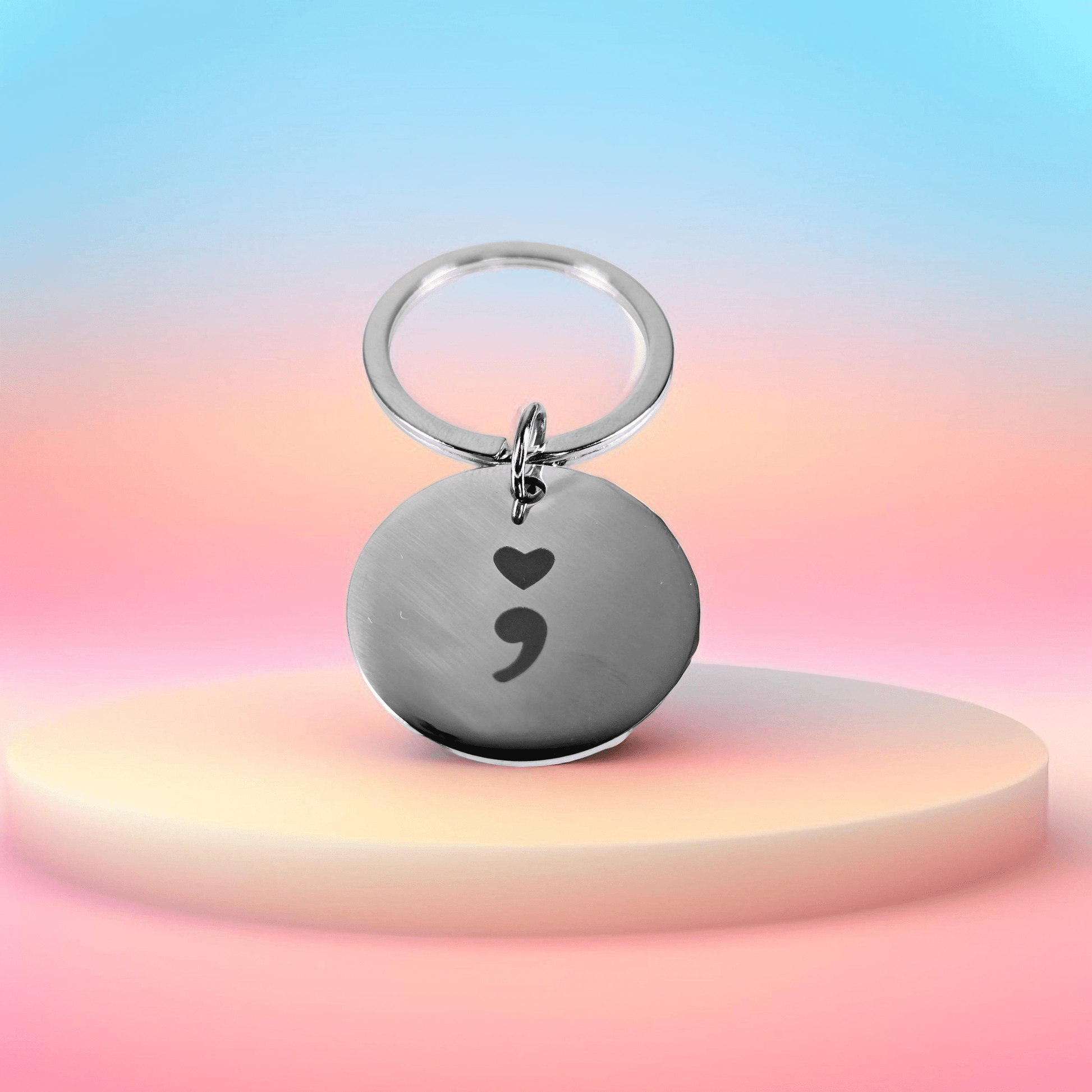 Stainless Steel keyring (heart semi colon) - Semicolon Sentiments