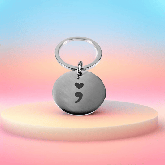 Stainless Steel keyring (heart semi colon) - Semicolon Sentiments